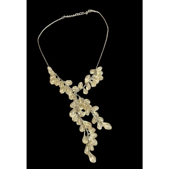 Vintage Y Drop Cascading Bead Necklace Golden Yellow - Picture 1 of 5